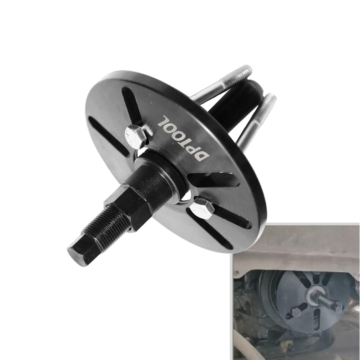 DPTOOL assorted bolts and adapters arranged to show multiple thread sizes for broad compatibility