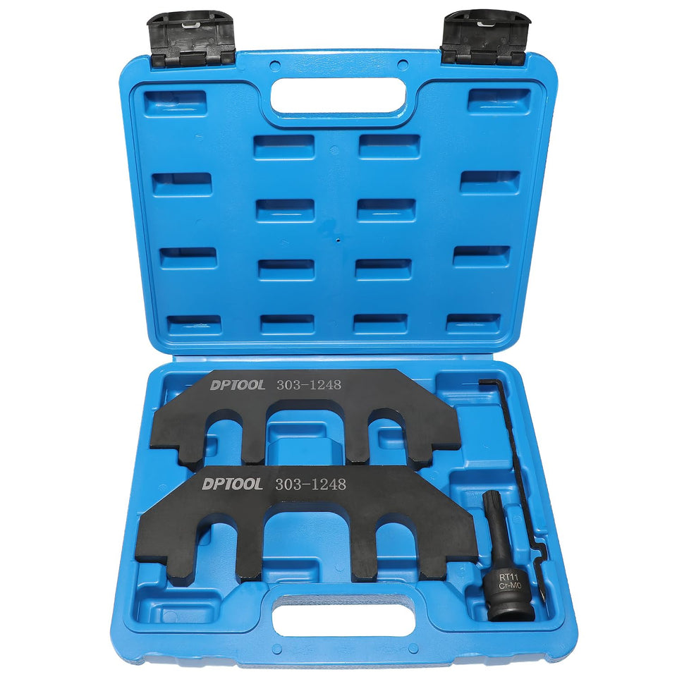 DPTOOL camshaft holding kit front layout showing all pieces and benefit of organized repair