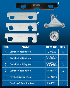 DPTOOL camshaft locking tool close-up showing precise locating pins