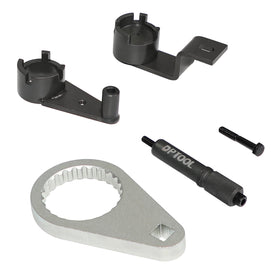 DPTOOL diesel pump locking tool engaged on sprocket preventing rotation benefit