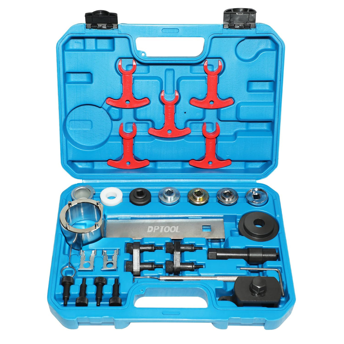 DPTOOL kit front view open showing organized timing tools for fast identification