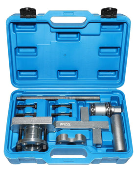 DPTOOL kit front layout showing all tools and adapters for safe pulley removal
