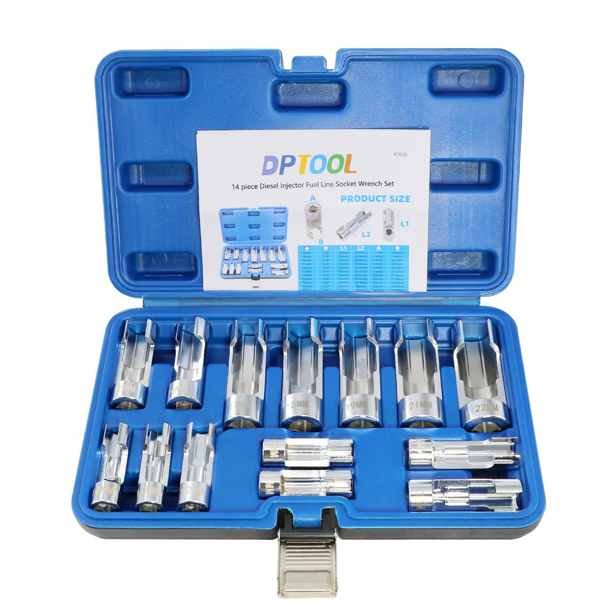 DPTOOL front view open case with organized sockets for fast selection and transport