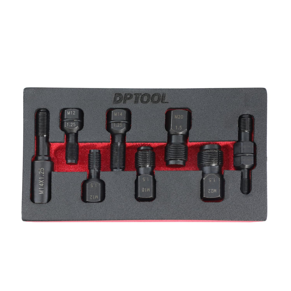 DPTOOL front packaging of 8-piece thread chaser kit showing compact case and tools for fast repairs