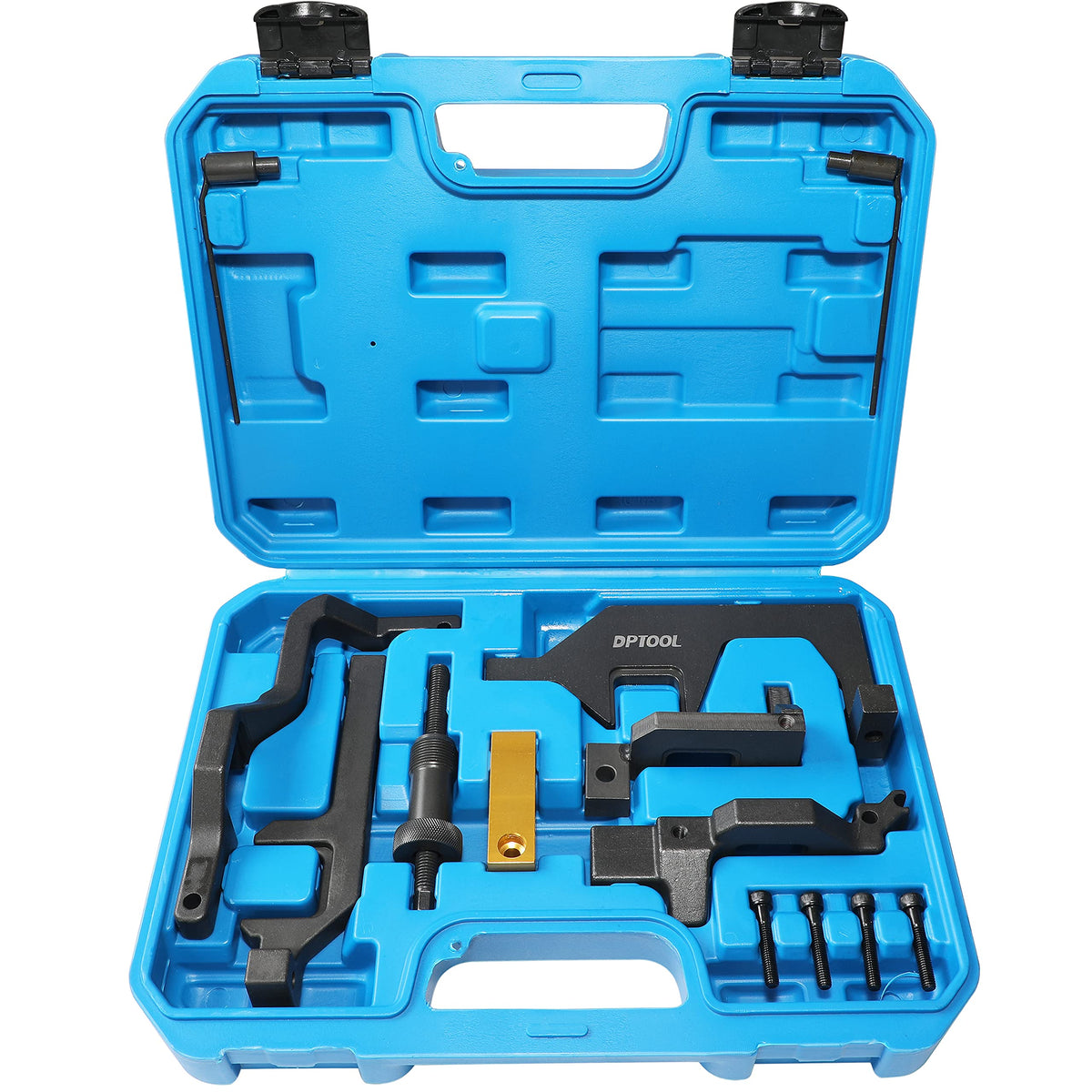 DPTOOL front-packed kit in case showing complete timing set and portability