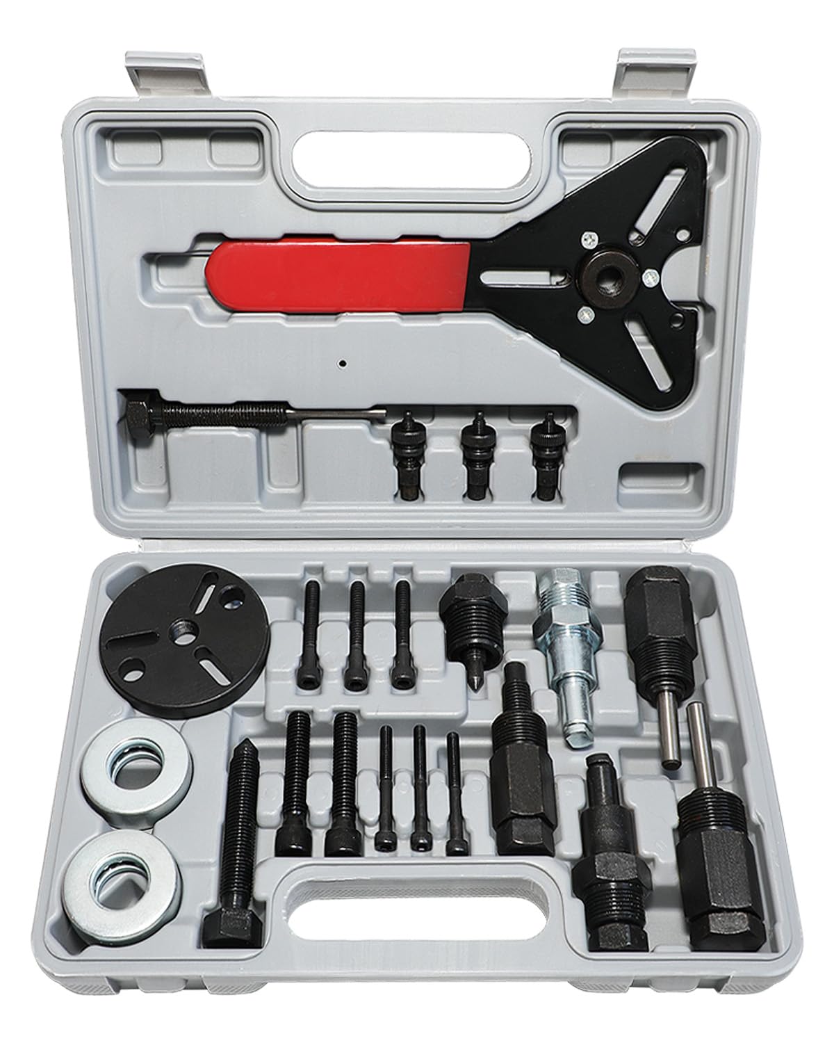 DPTOOL front view of the A/C clutch tool set showing complete kit and benefit of readiness