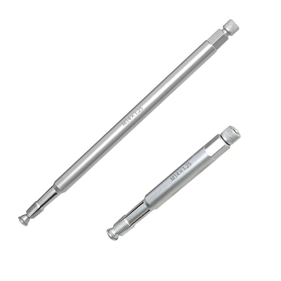 DPTOOL front view of both M14x1.25 taps showing compact kit and quick repair benefit