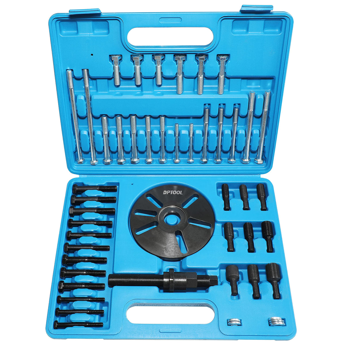 DPTOOL kit front packaging showing included puller and bolts for fast identification and confidence