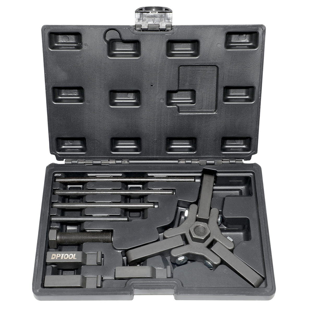 DPTOOL front view of harmonic balancer puller showing complete kit and build quality benefit