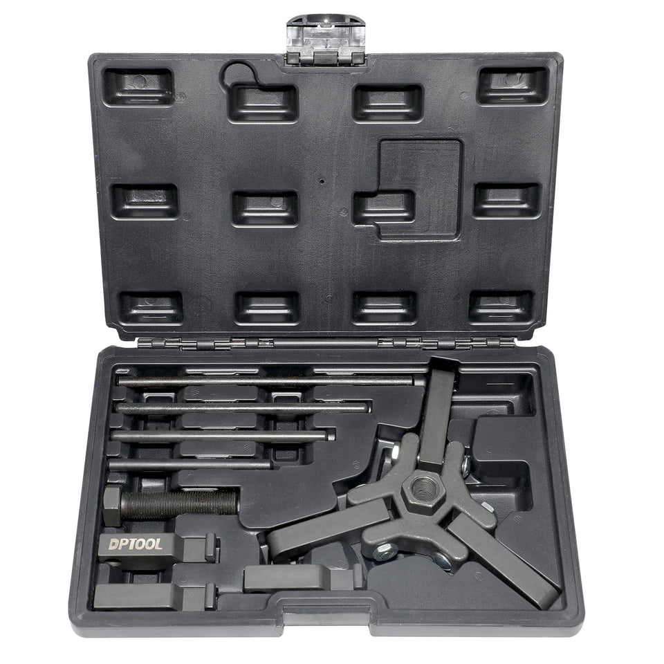 DPTOOL front view of harmonic balancer puller showing complete kit and build quality benefit
