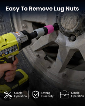 DPTOOL socket in use on car wheel demonstrating safe lug nut removal benefit