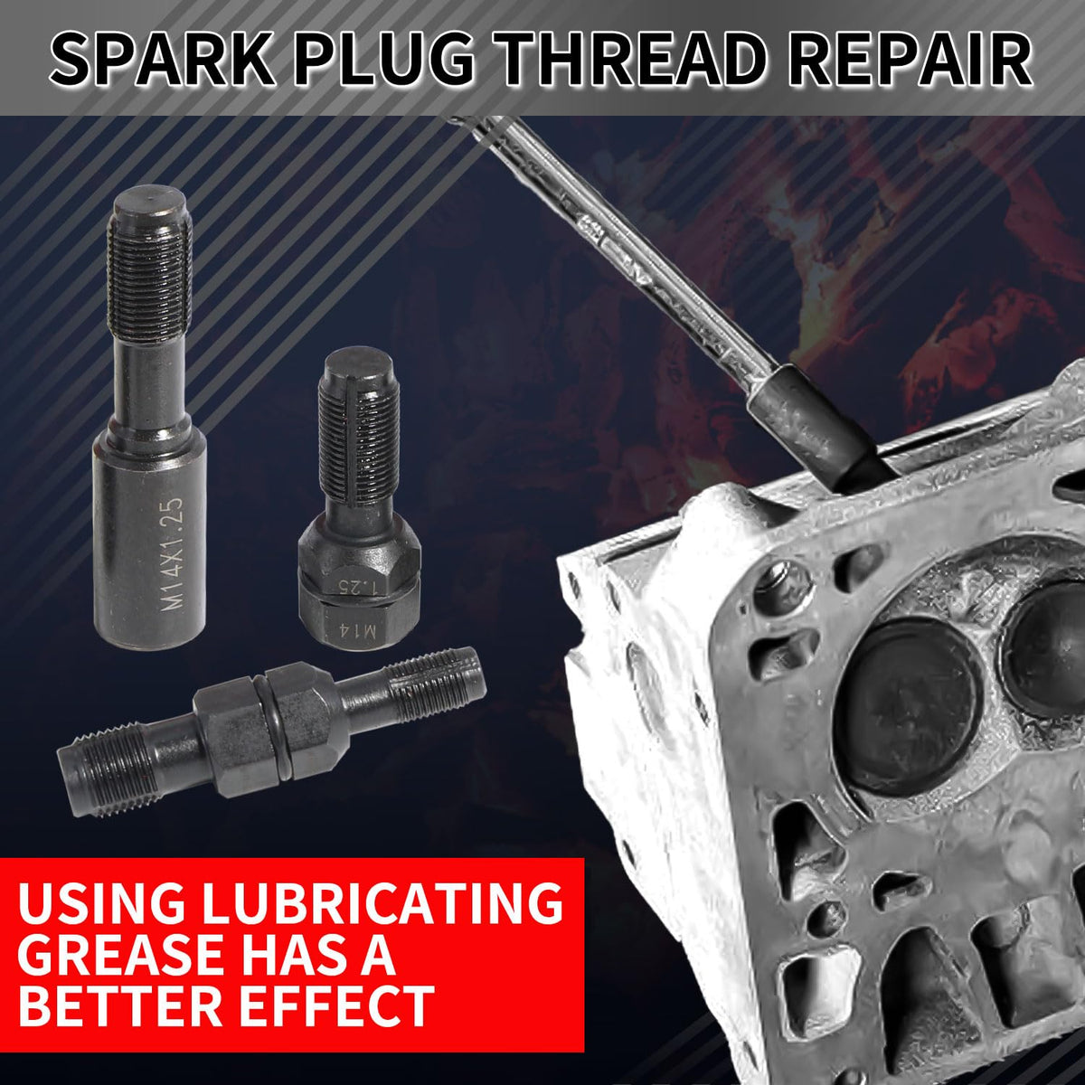 DPTOOL tool in use rethreading spark plug hole enabling quick restoration without head removal