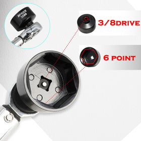 DPTOOL low-profile socket next to ruler showing compact height advantage