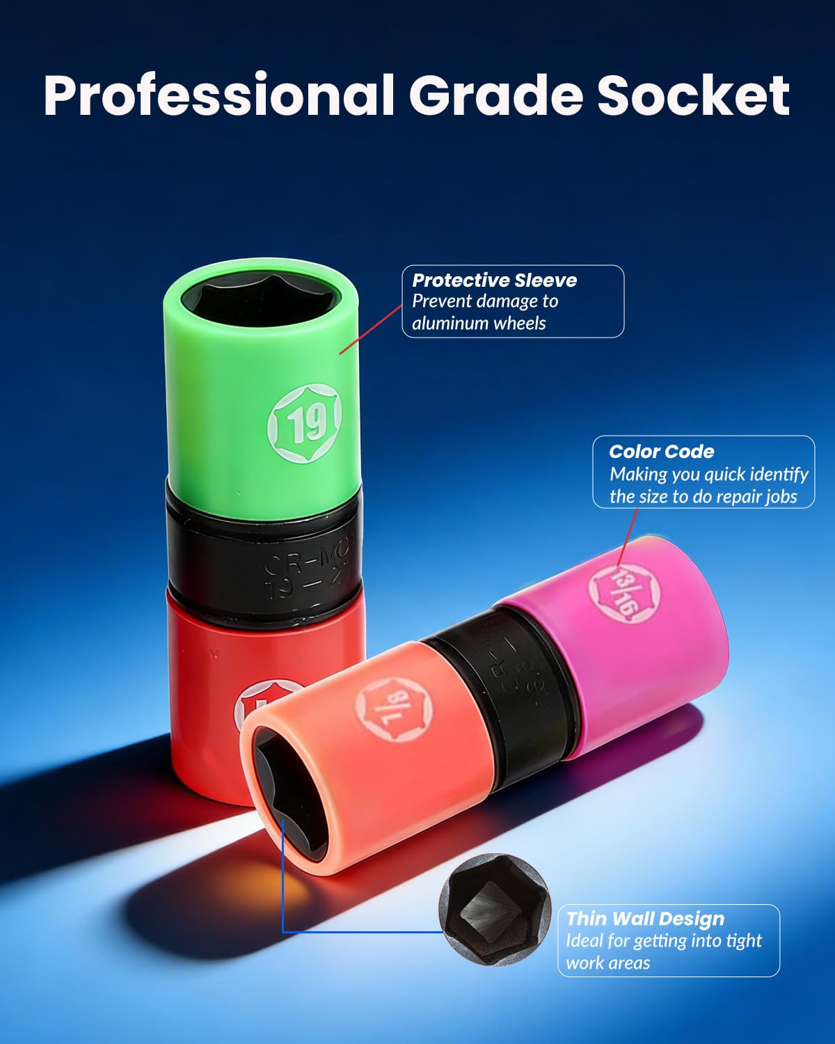 DPTOOL protective sleeve on socket showing non-marring protection for alloy wheels