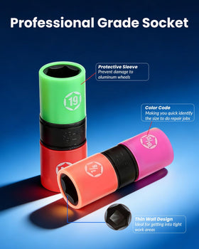 DPTOOL protective sleeve on socket showing non-marring protection for alloy wheels