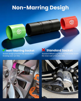 DPTOOL socket beside ruler showing compact half-size thin wall fit and clearance advantage