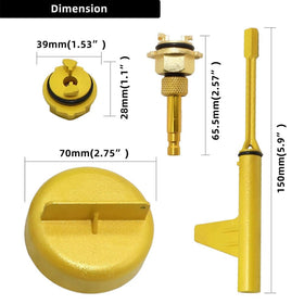 DPTOOL kit beside ruler demonstrating compact size for shop storage and transport convenience