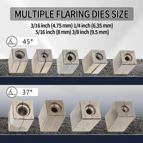 DPTOOL lineup of split dies showing sizes and fast selection for common tube diameters