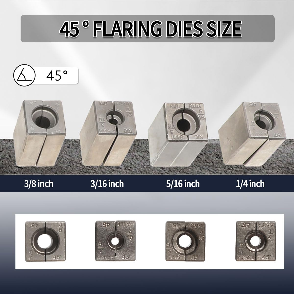 DPTOOL split dies arranged for four tube sizes offering accurate repeatable clamping