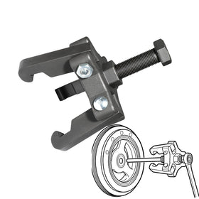 DPTOOL pulley puller installed in engine bay showing space-saving removal benefit