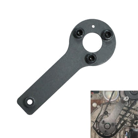 DPTOOL tool engaged on an engine, demonstrating secure crank and cam locking during service