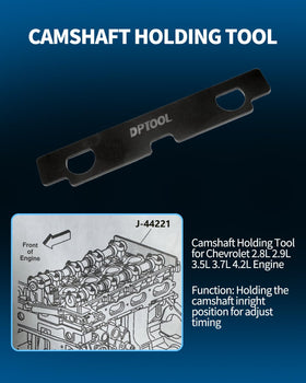 DPTOOL fixtures fitted on a Chevrolet Camaro engine for correct timing