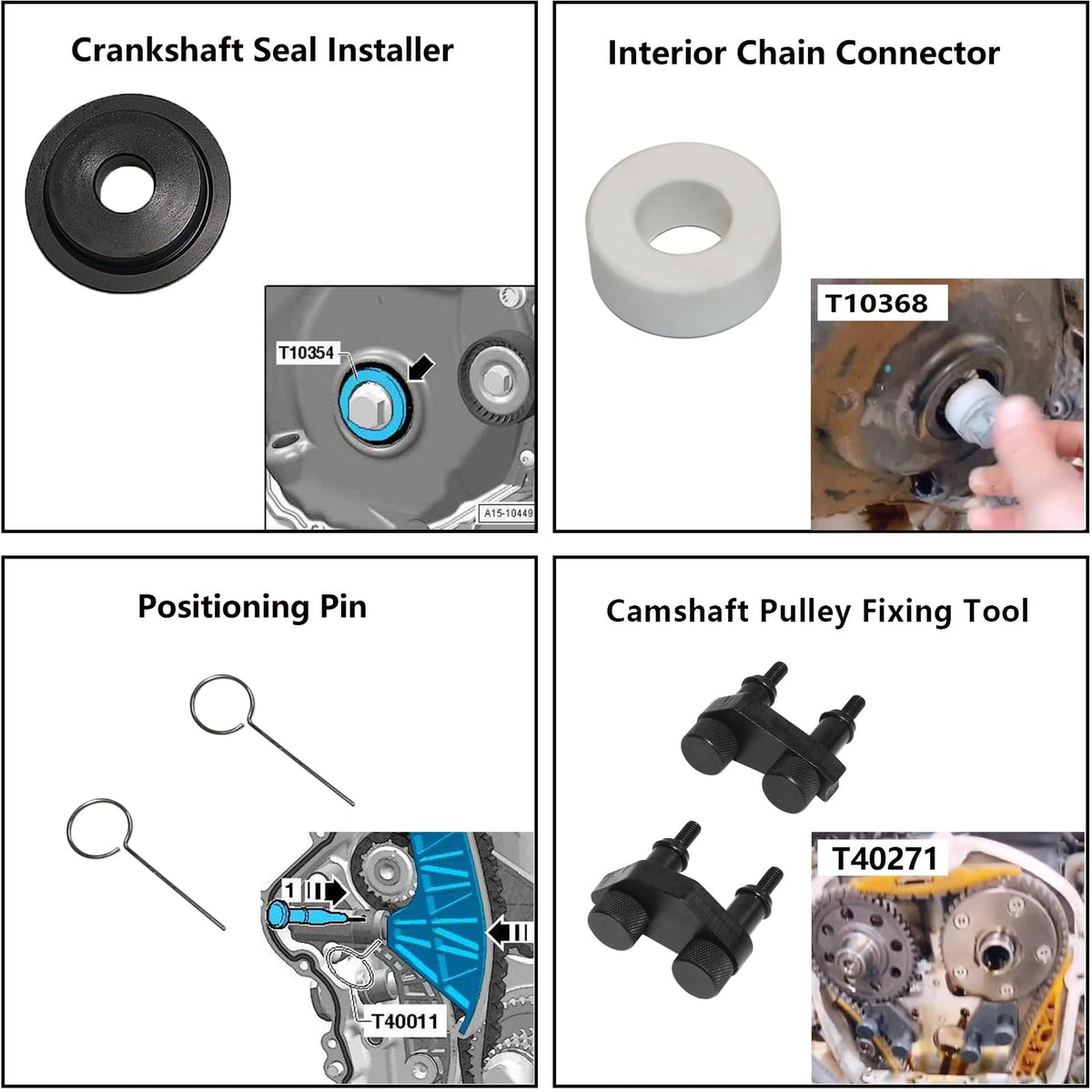 DPTOOL tools in use on engine illustrating secure cam and crank locking benefit