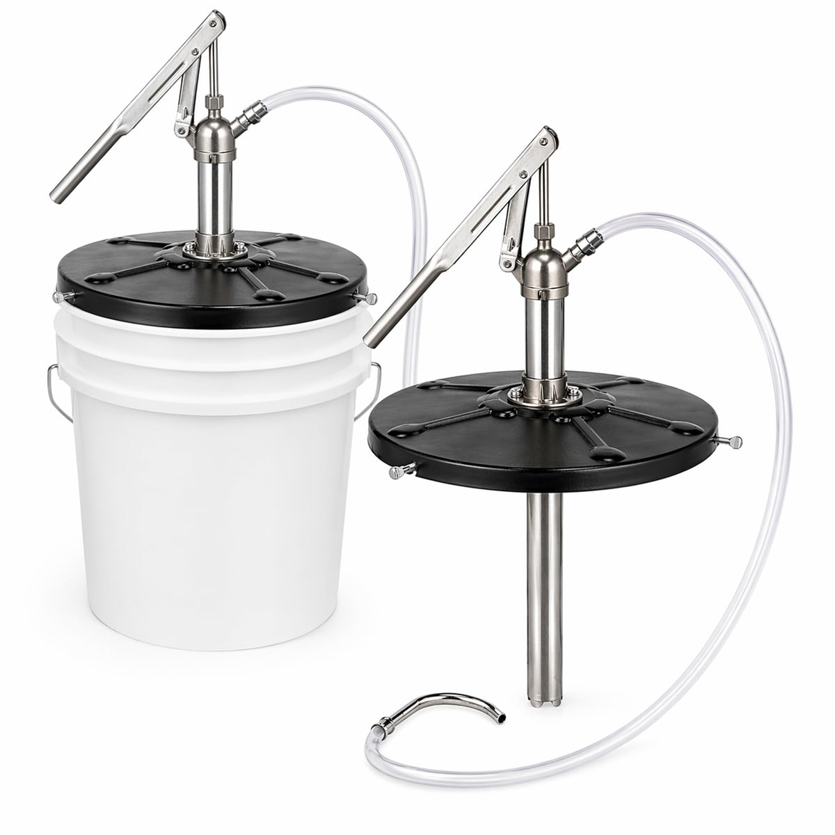 DR. tuer front assembly mounted on a 5-gallon pail showing stable fit and secure locking
