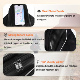 Dracarys tank bag mounted on a motorcycle showing practical use