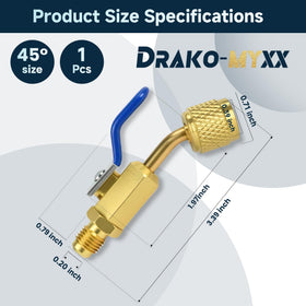 Drako-Myxx 45° ball valve close-up showing angle that reduces hose bends and stress