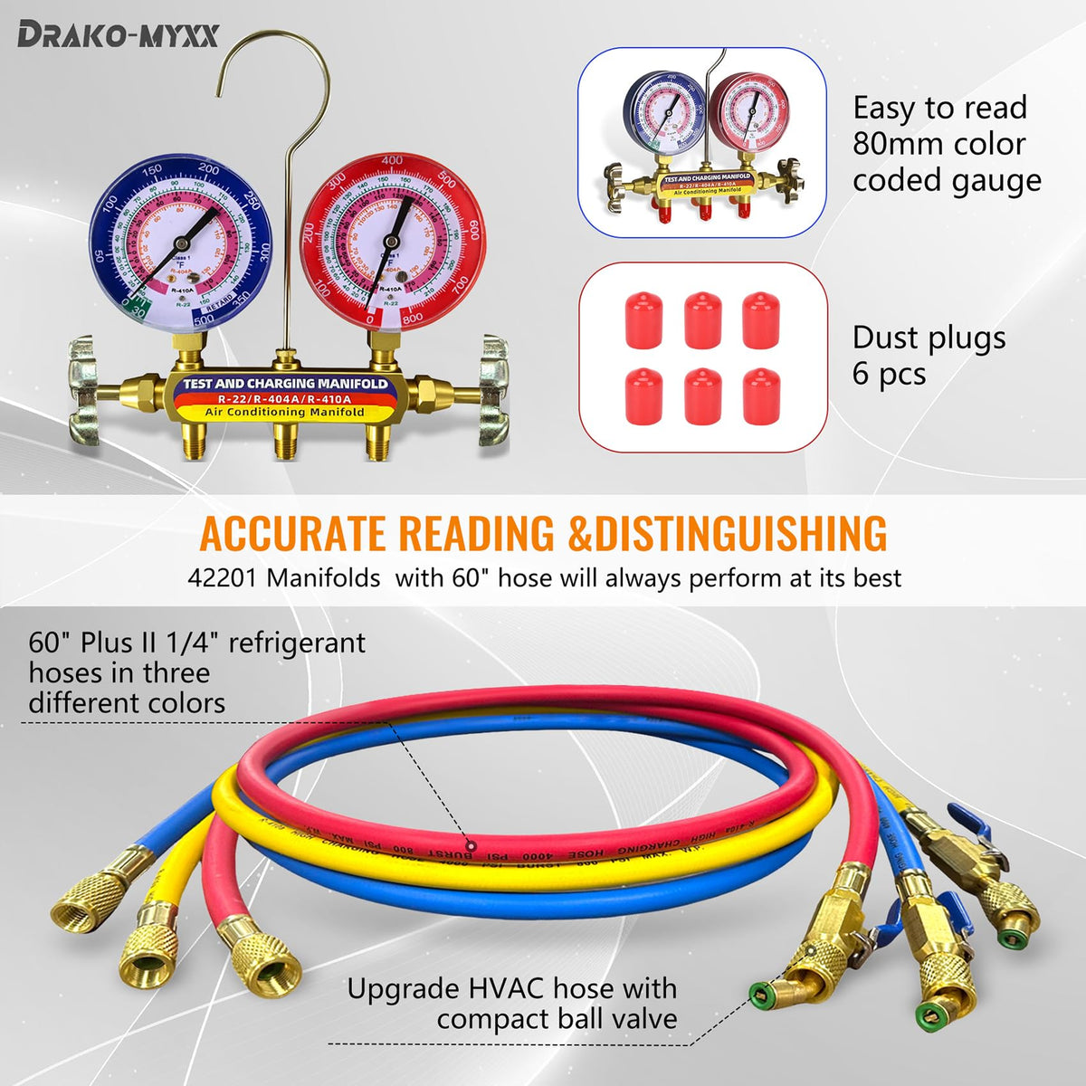 Drako-Myxx long 60-inch hoses displayed for extended reach and flexibility