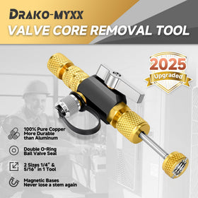 Drako-Myxx tool in-use on an A/C service port enabling leak-free core removal