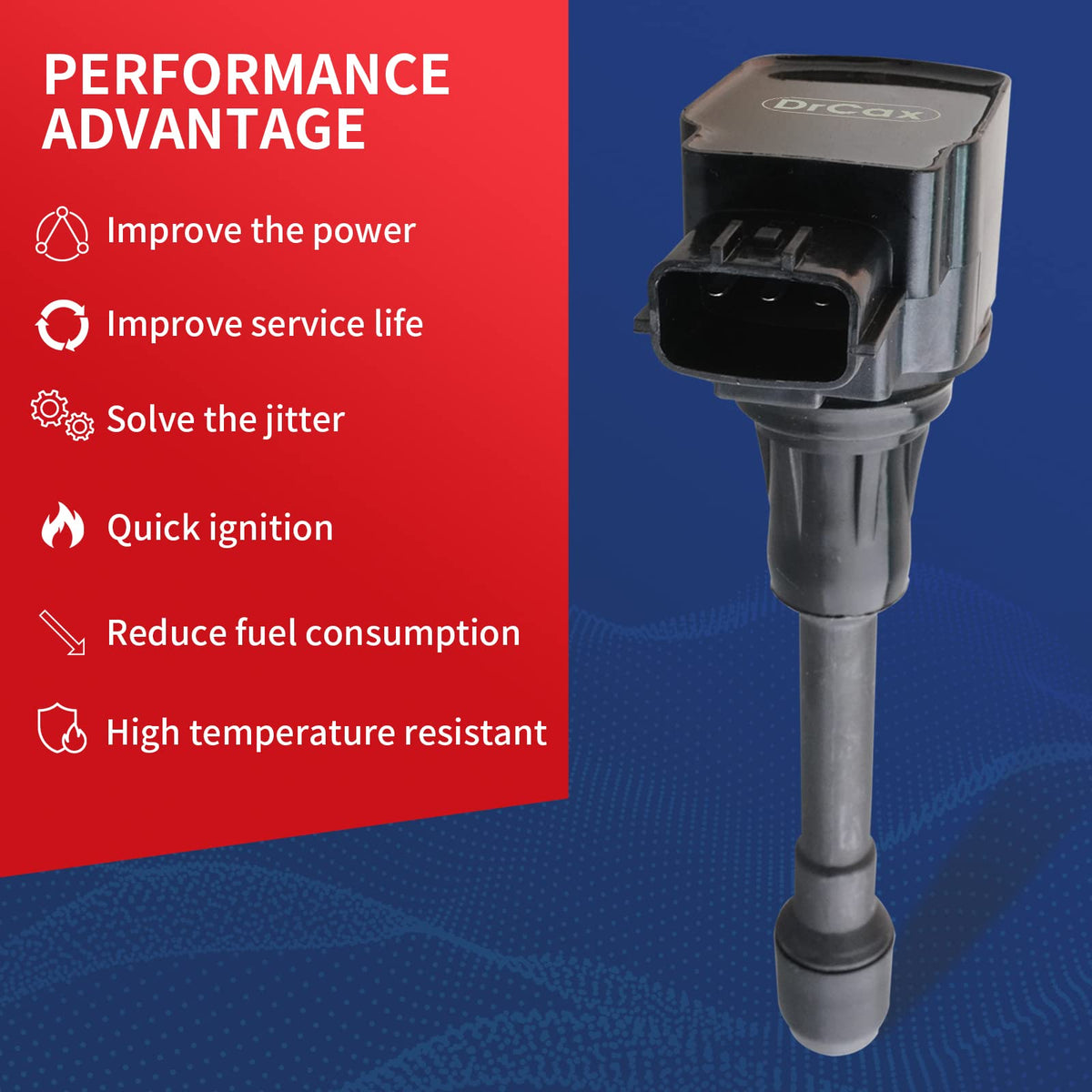 DrCax ignition coil electrical connector closeup ensures secure plug connection