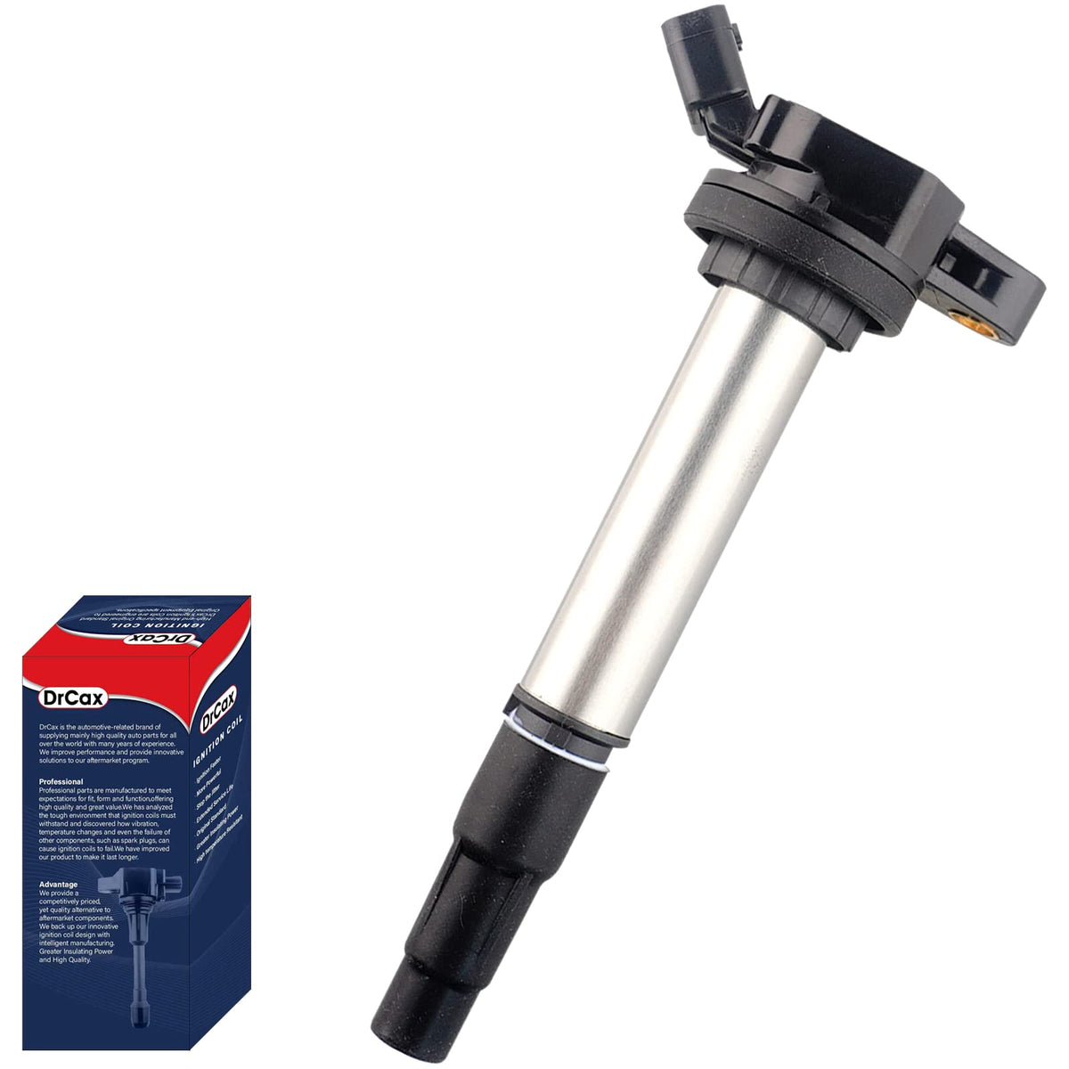 DrCax ignition coil front view showing compact design and reliable fit