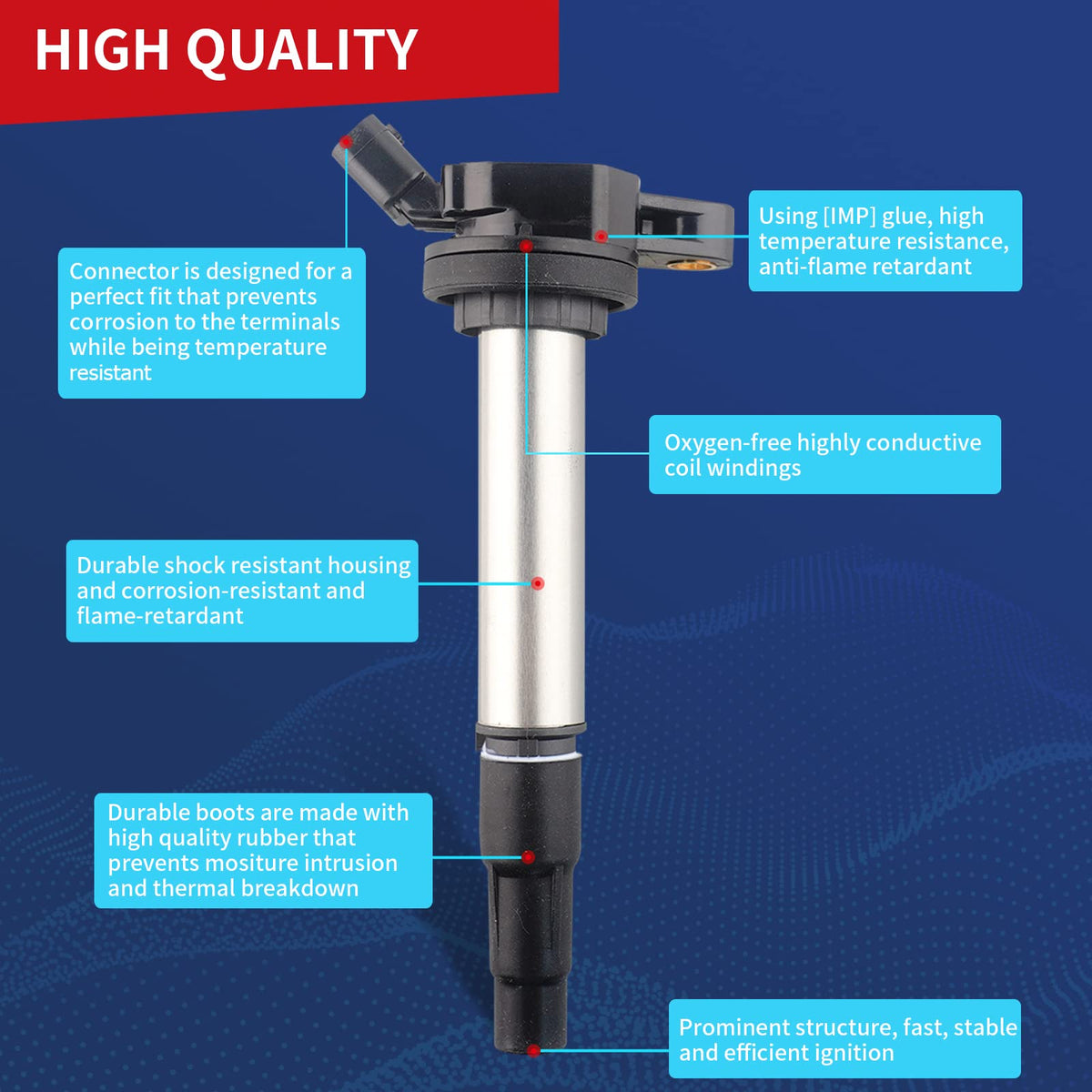 DrCax ignition coil installed in engine bay demonstrating direct-fit replacement benefit