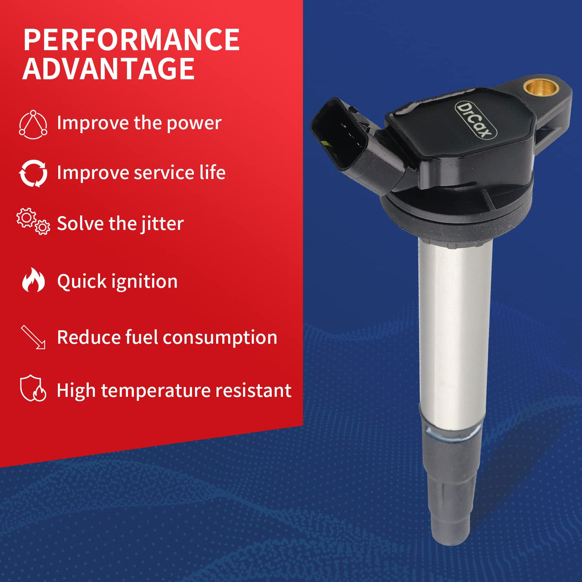 DrCax ignition coil side profile detail highlighting durable housing and protection