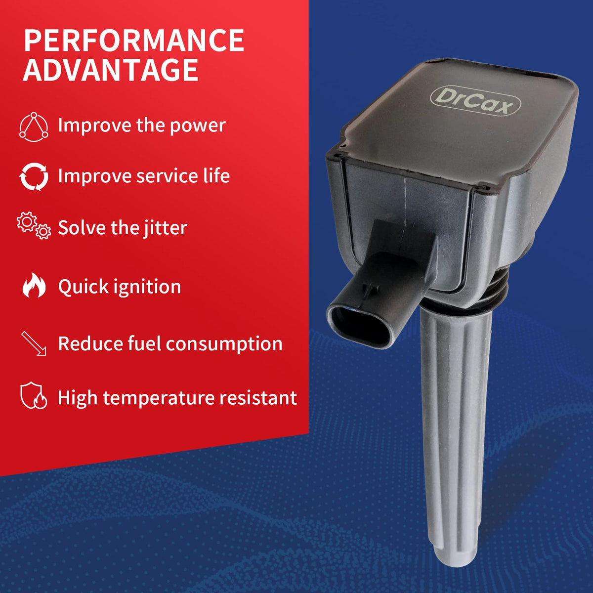 DrCax ignition coil UF648 connector detail highlighting secure electrical connection