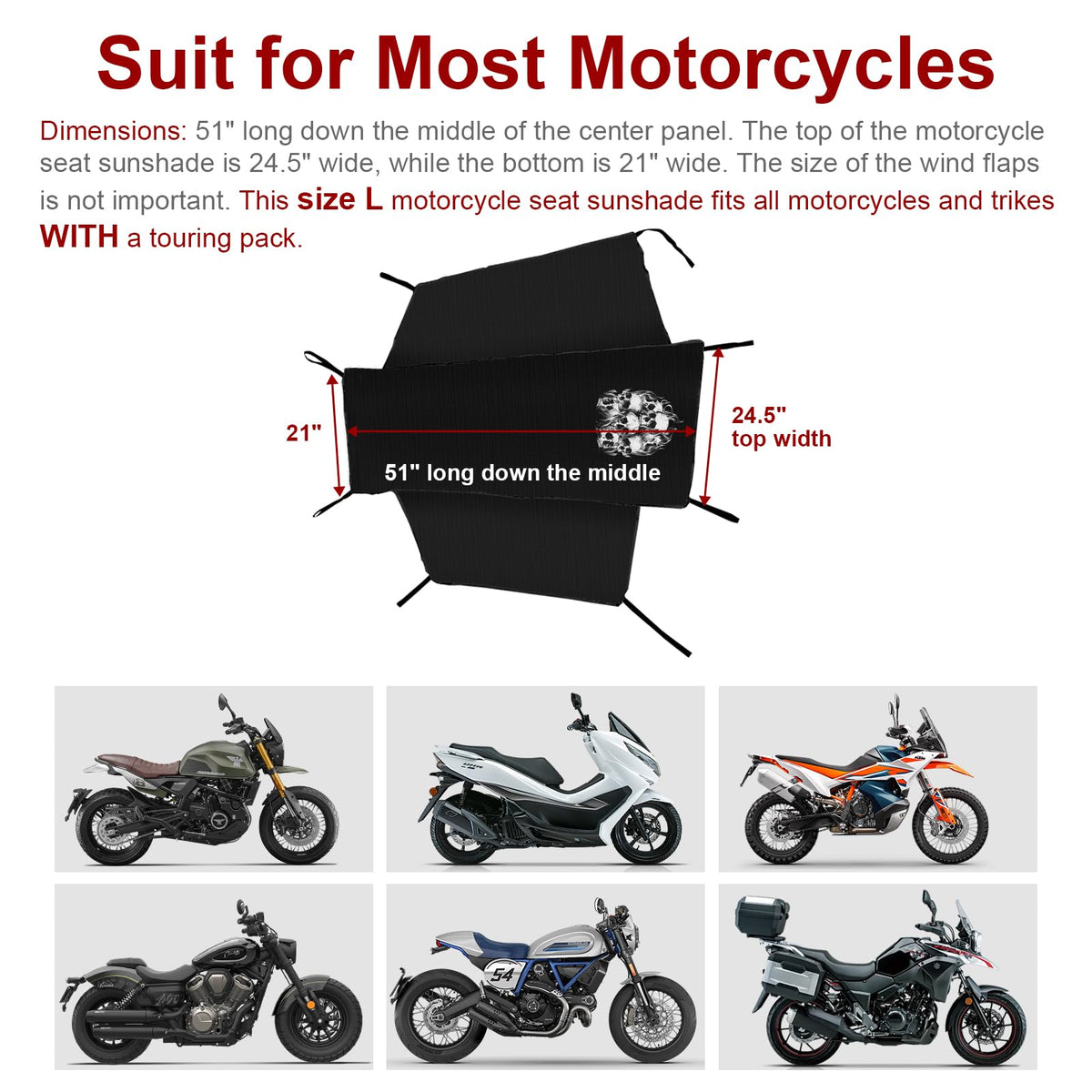 Dream Apparel seat cover installed on motorcycle protecting seat from weather