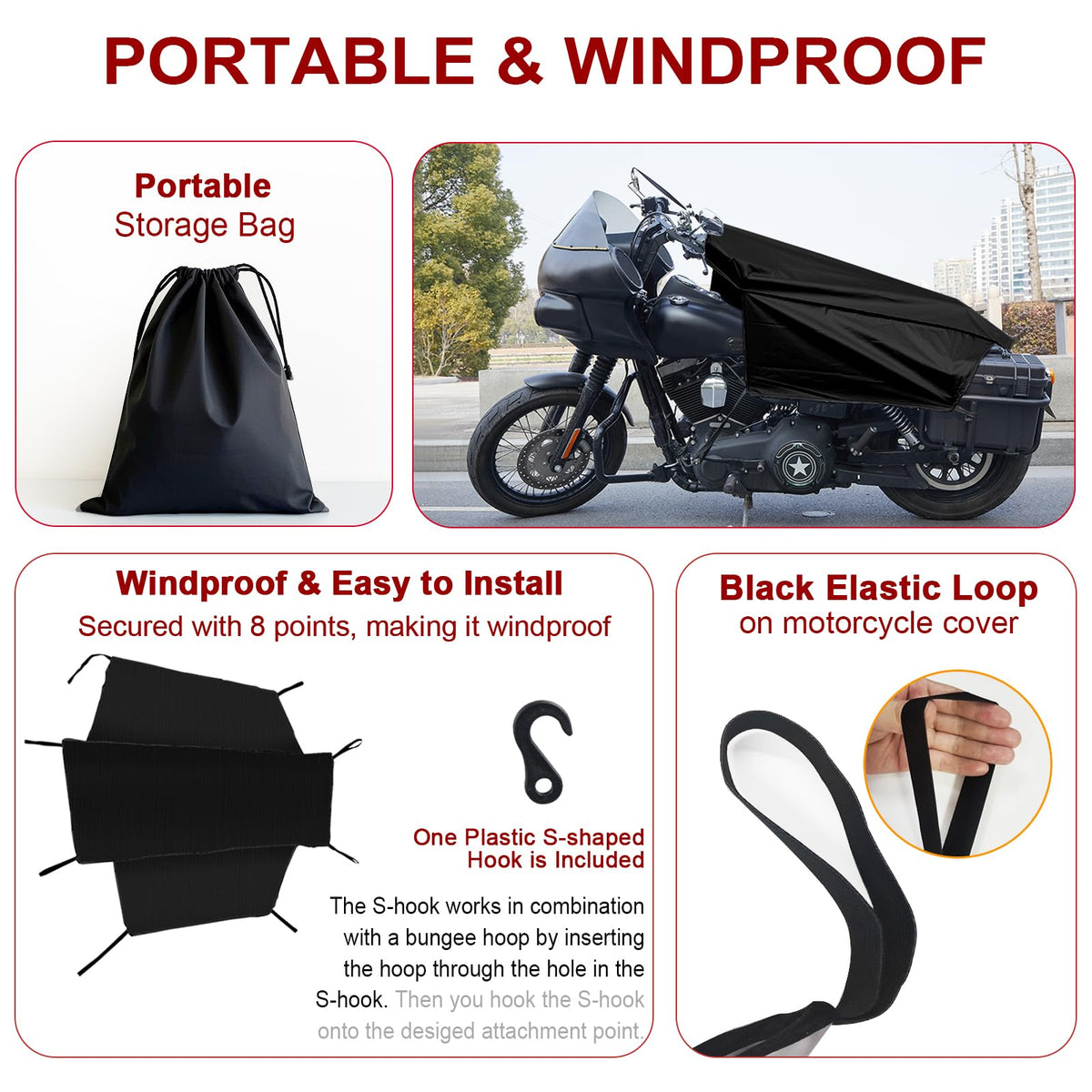 Dream Apparel cover on motorcycle next to helmet to show size