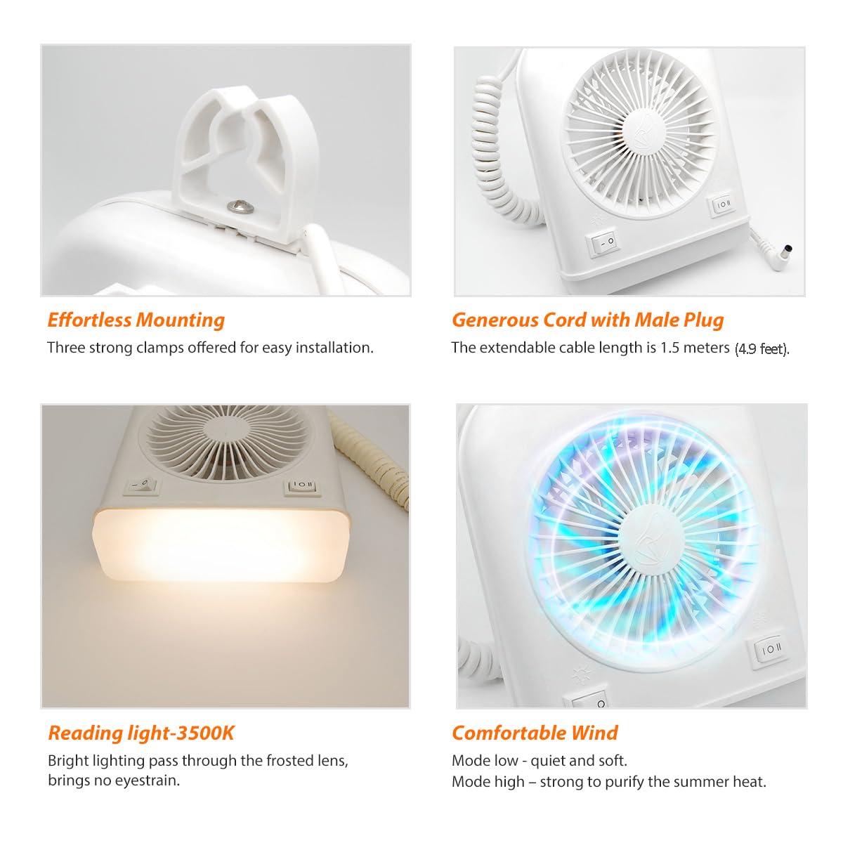 Dream lighting fan motor close-up showing thermal protection and durable construction benefit