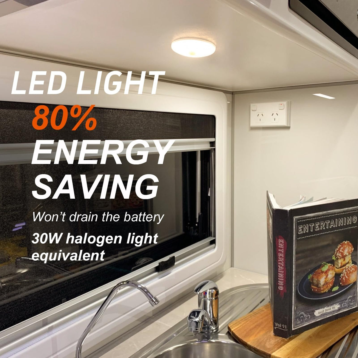 Dream lighting mounted in RV ceiling delivering warm 3500K cabin lighting