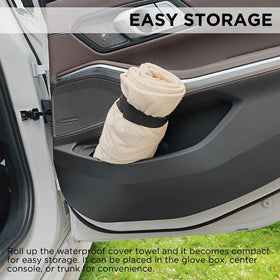 DREAMANIA rolled storage in glovebox for compact portability and easy transport