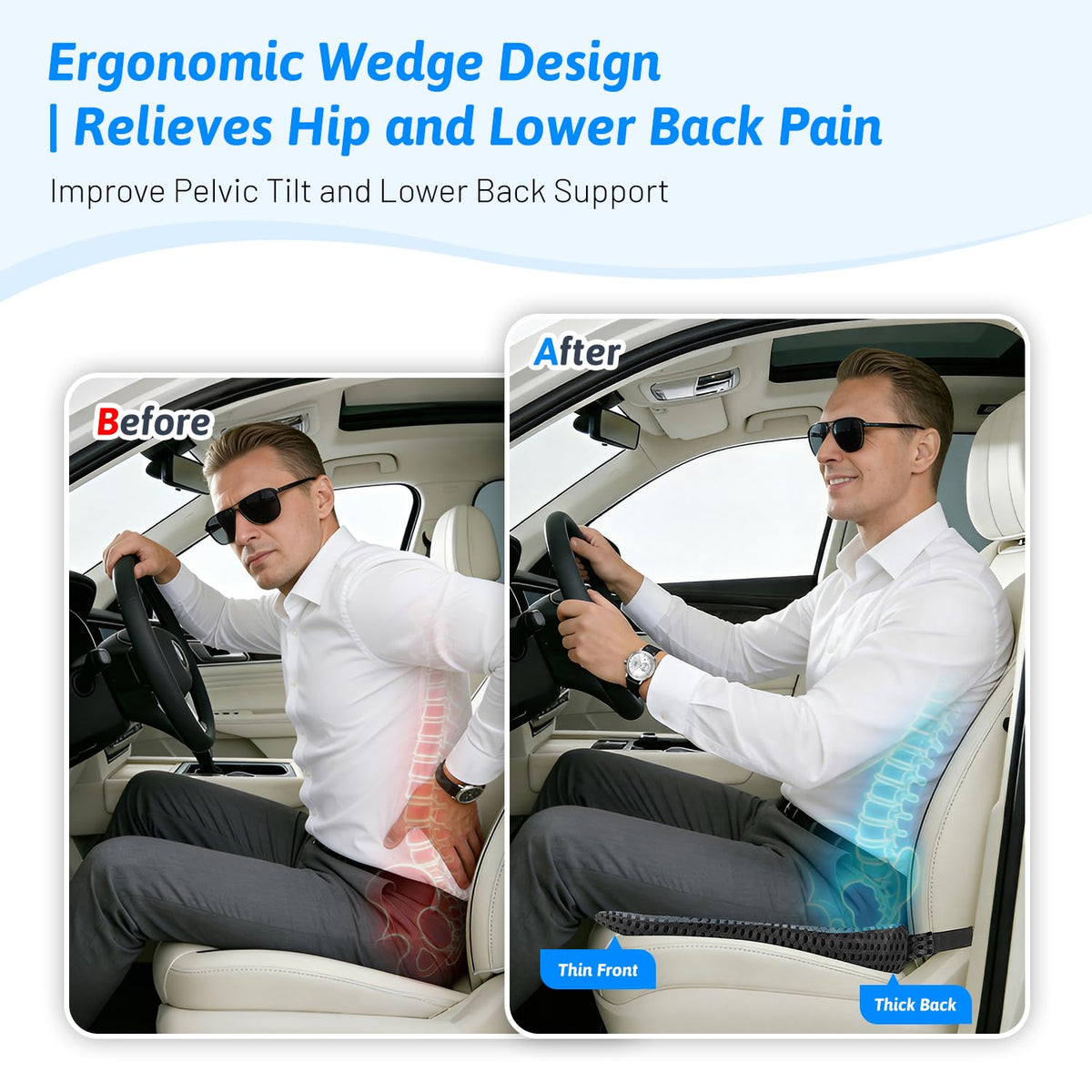 Dreamer Car adjustable strap attached to seatback showing secure fit benefit