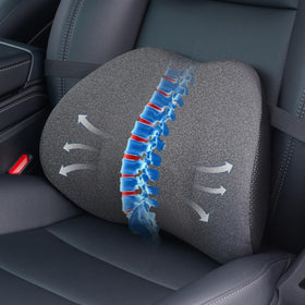Dreamer Car front view of lumbar pillow showing ergonomic shape and immediate posture benefit