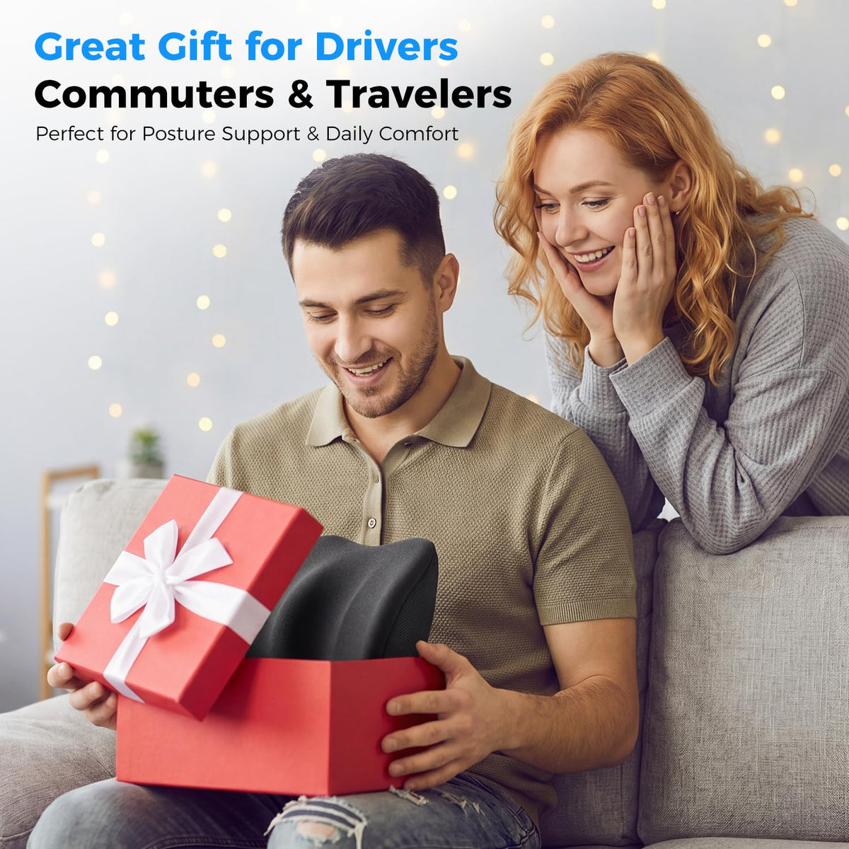 Dreamer Car pillow beside ruler showing compact size and easy portability benefit