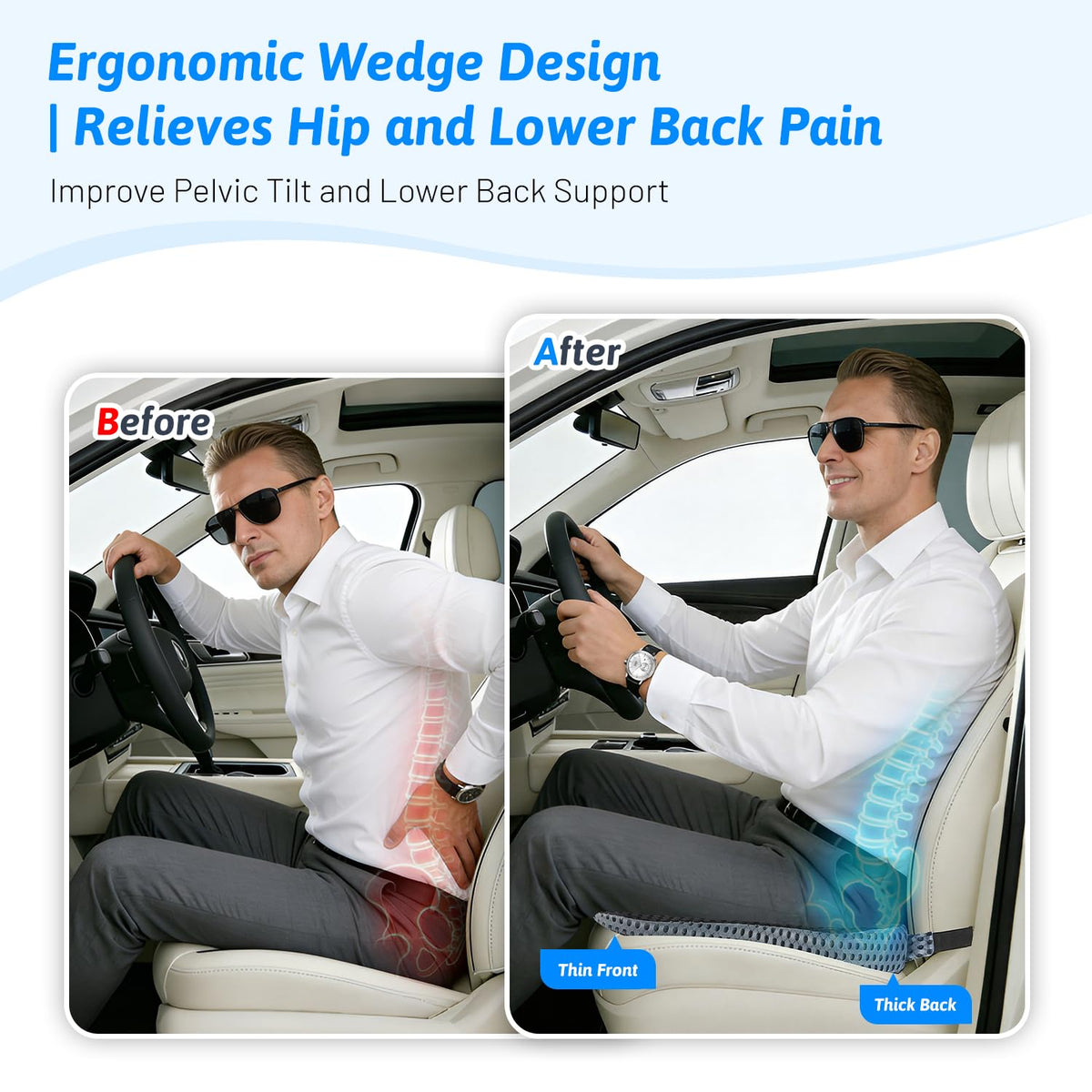 Dreamer Car cushion fastened with adjustable strap keeping position stable