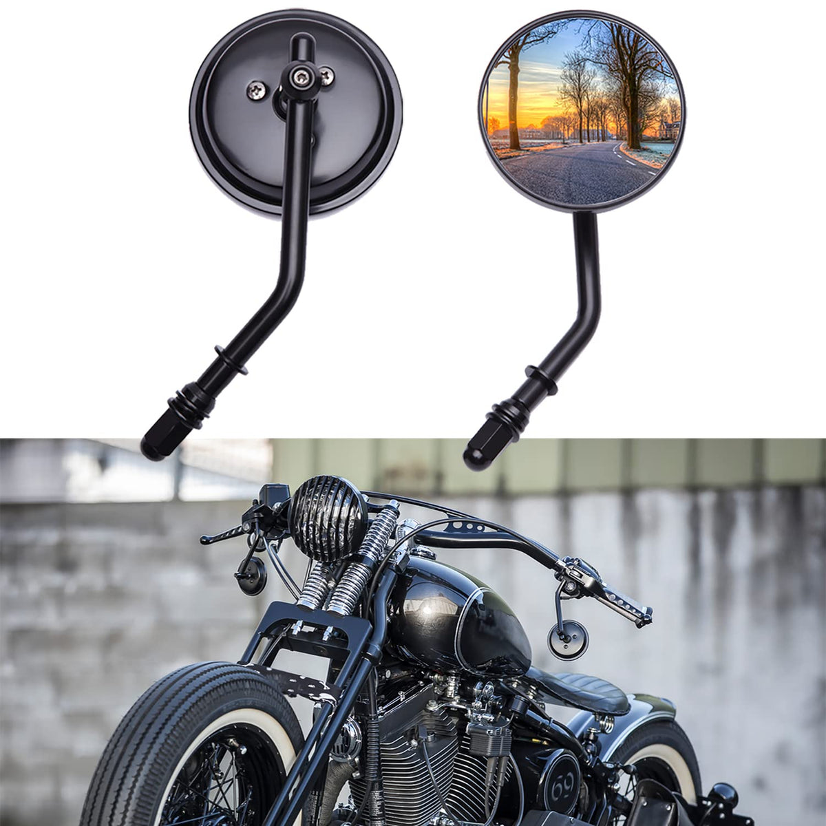 DREAMIZER front view round mirror showing compact vintage styling and clear rear view