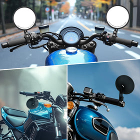 DREAMIZER mirror on motorcycle during city ride demonstrating real-world utility