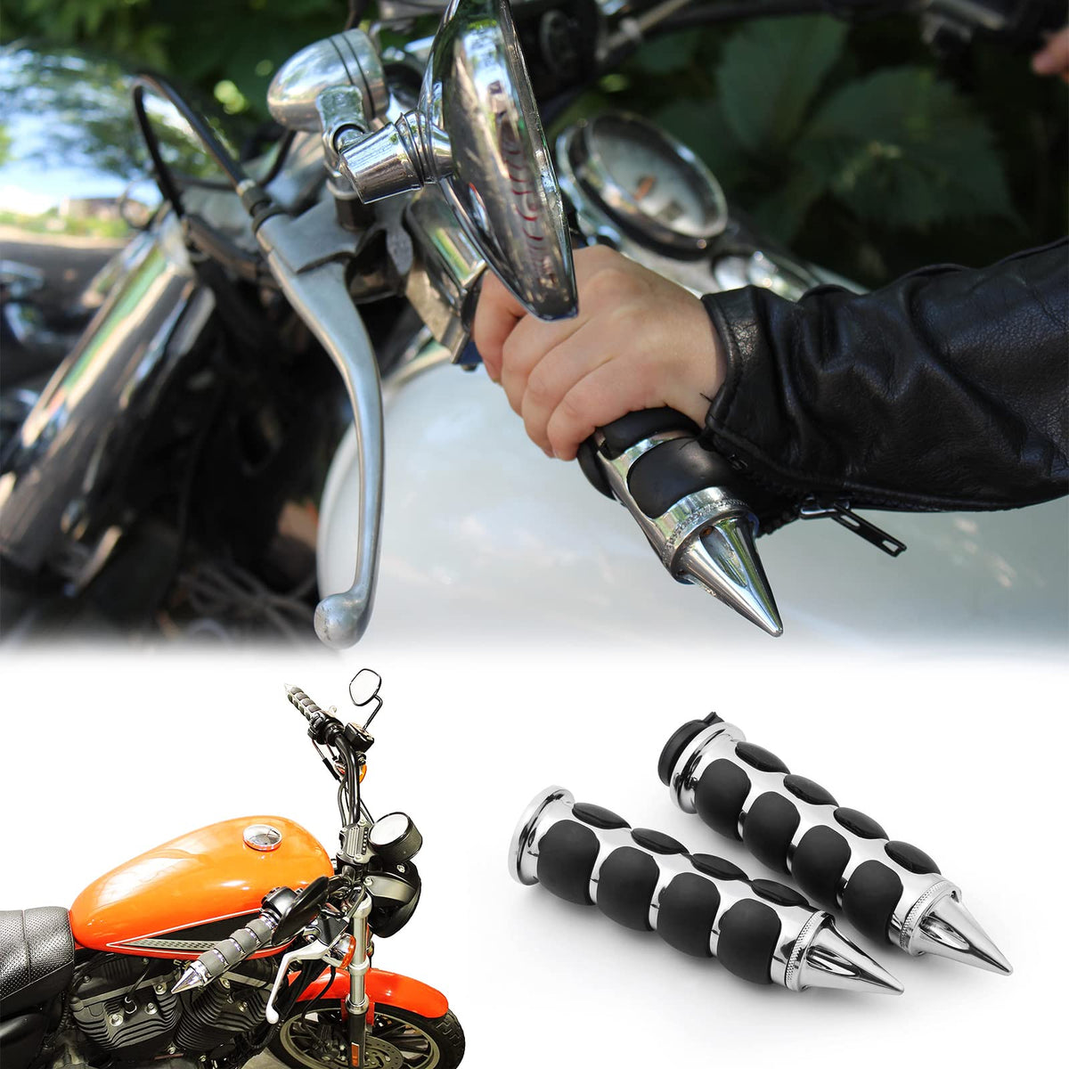 DREAMIZER grips installed on a Harley Sportster illustrating fit and improved handling