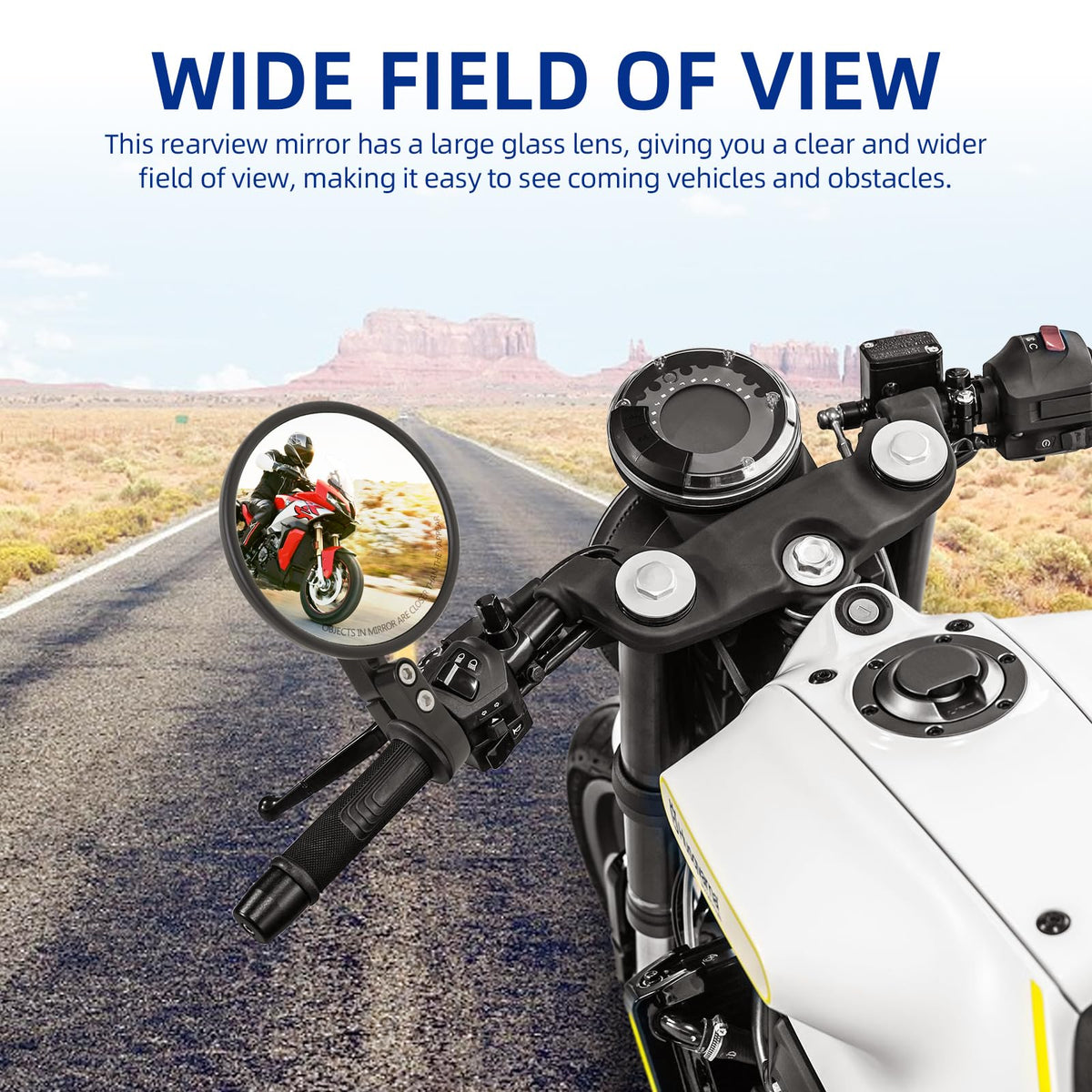 DREAMIZER mirror angled to show rear reflection for safer lane awareness